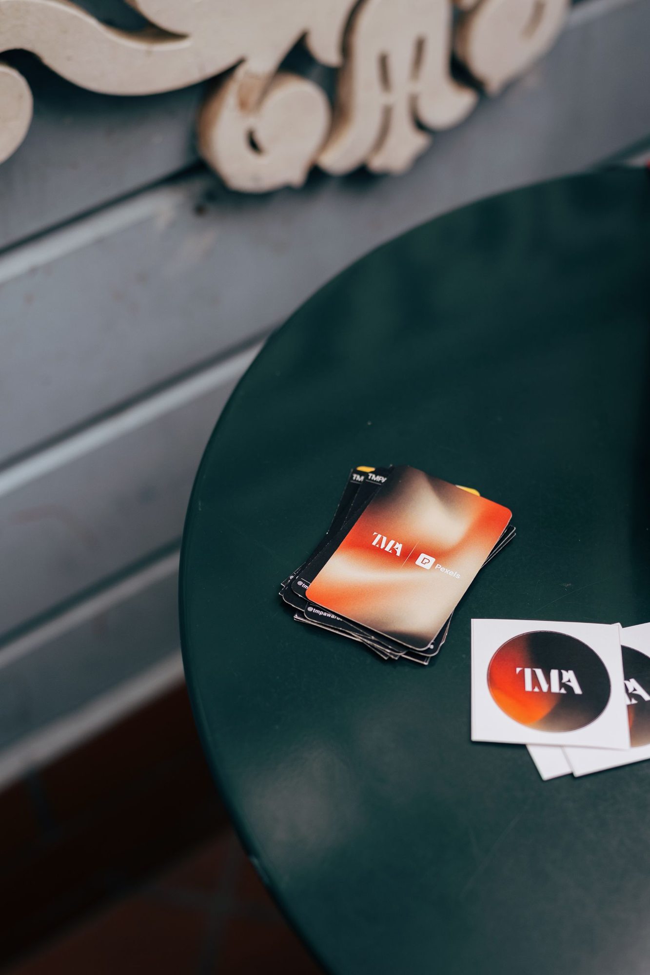 Business cards on a round table