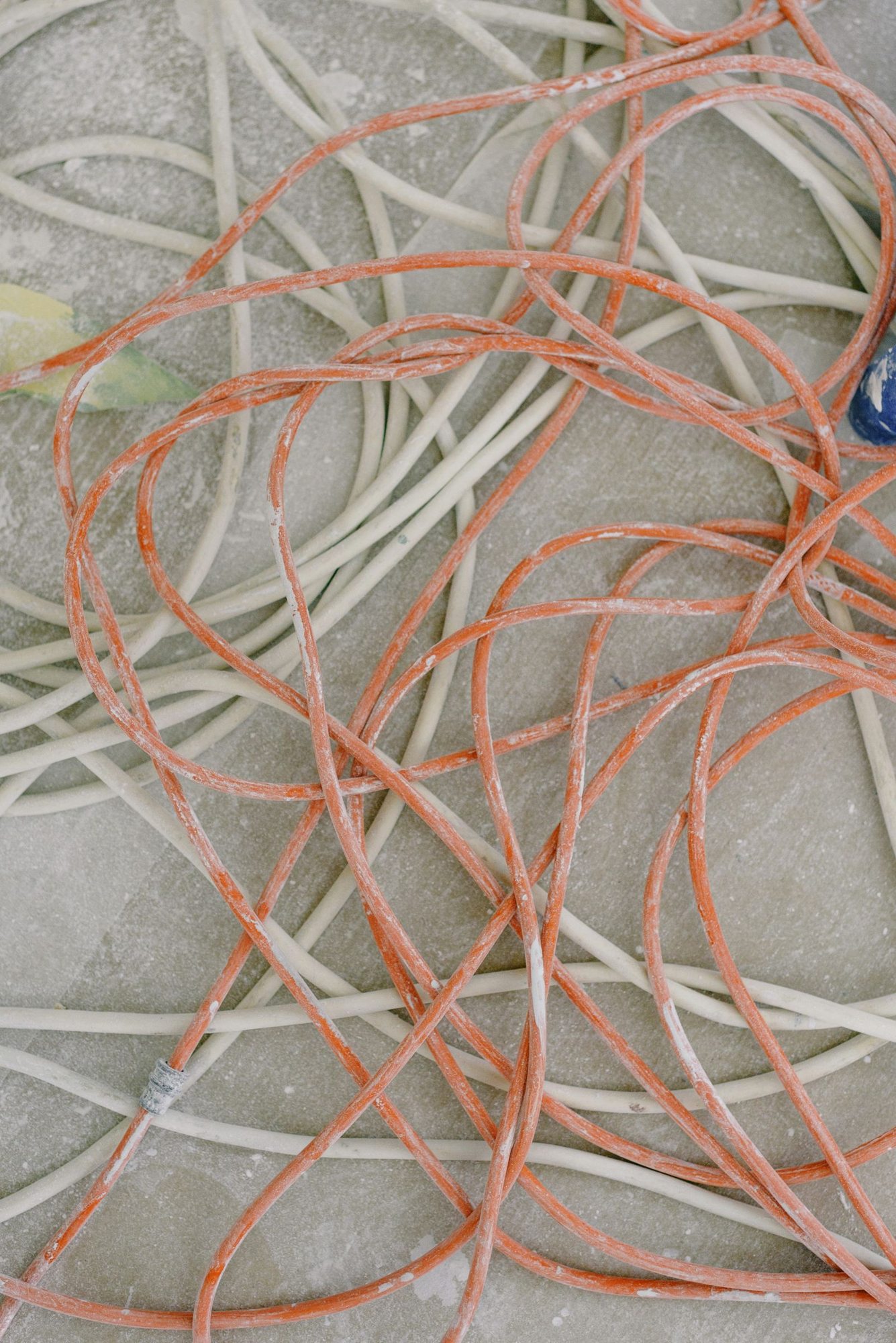 Loose cables lying on a floor