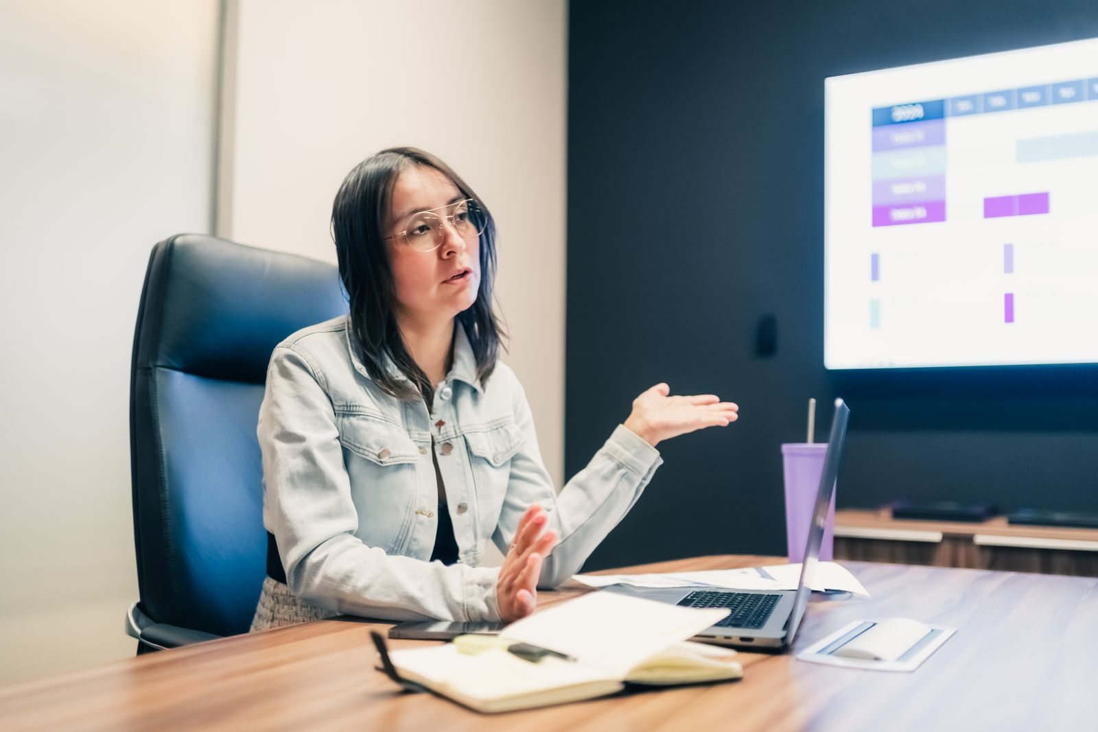 Presentation with a screen in a meeting room
