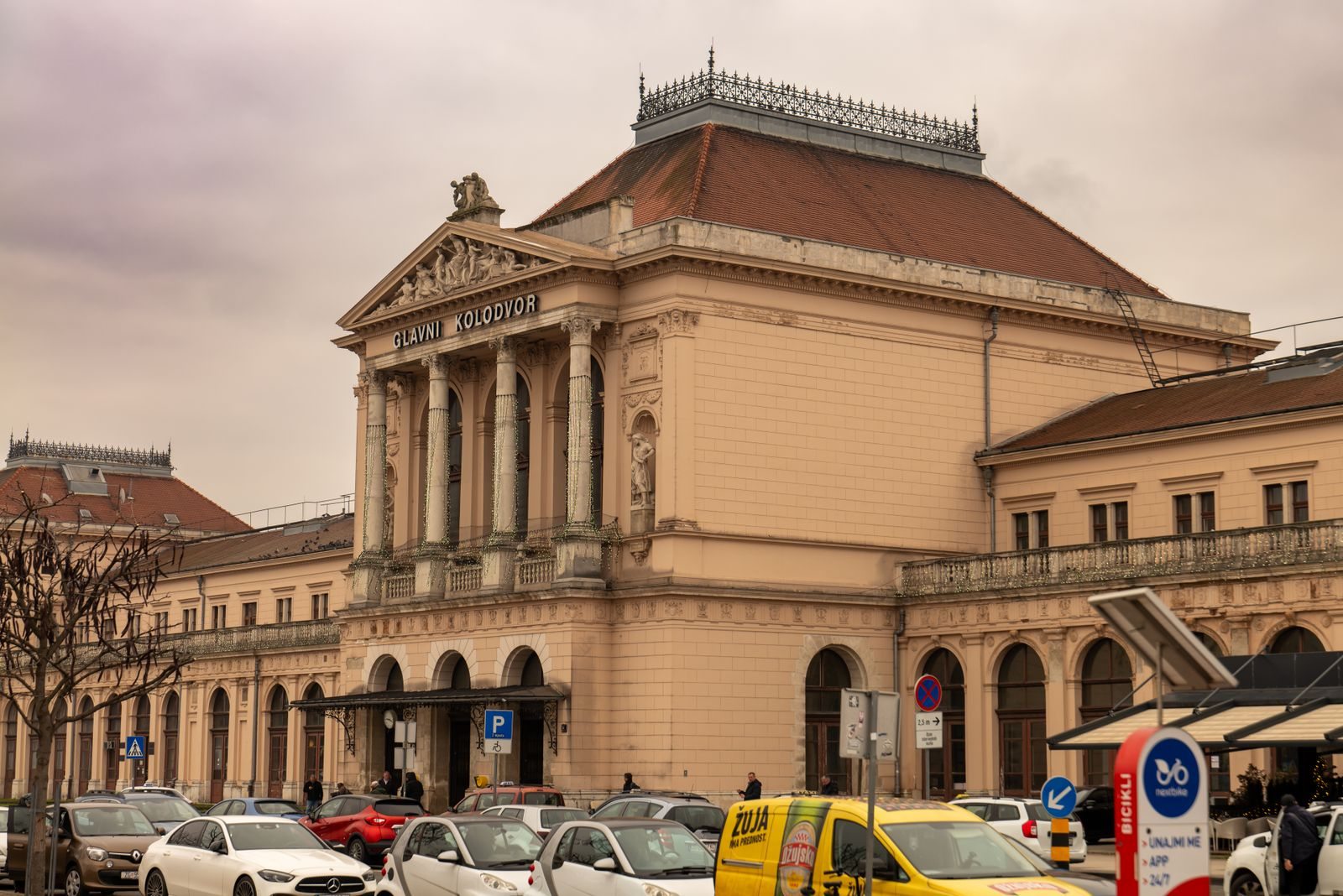 Historic railway station building and forecourt