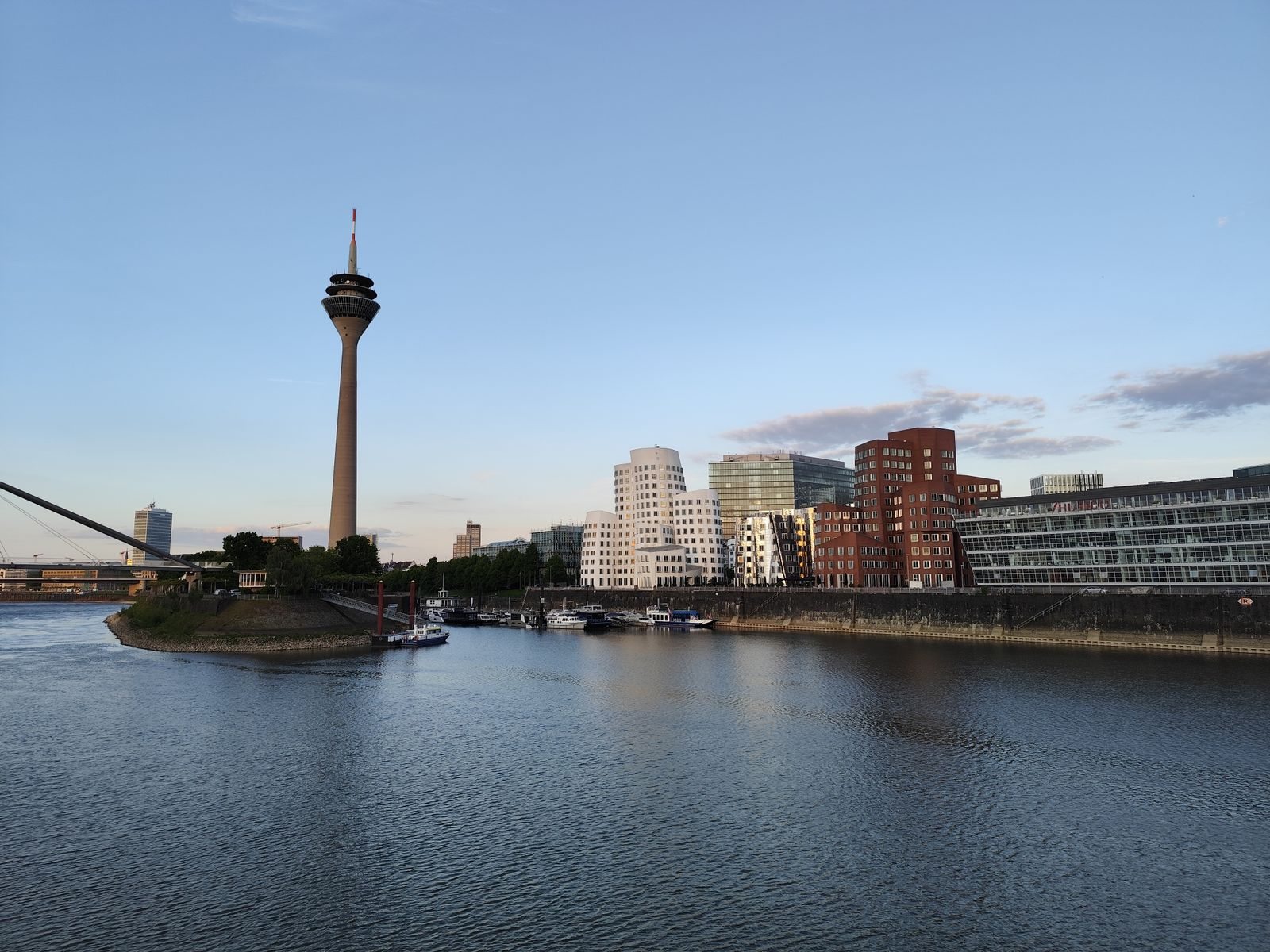 Düsseldorf riverfront with the Rheinturm tower