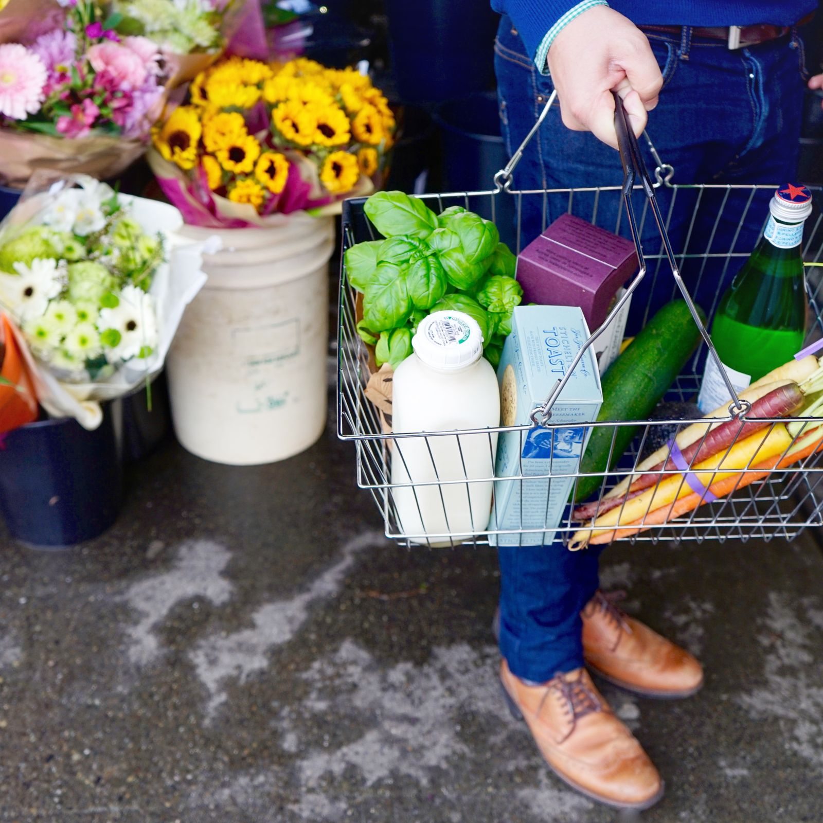 Shopping basket filled with groceries