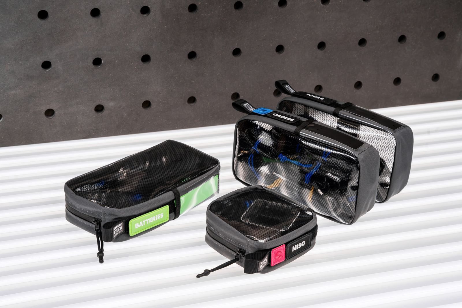 Labeled pouches for cables and small devices