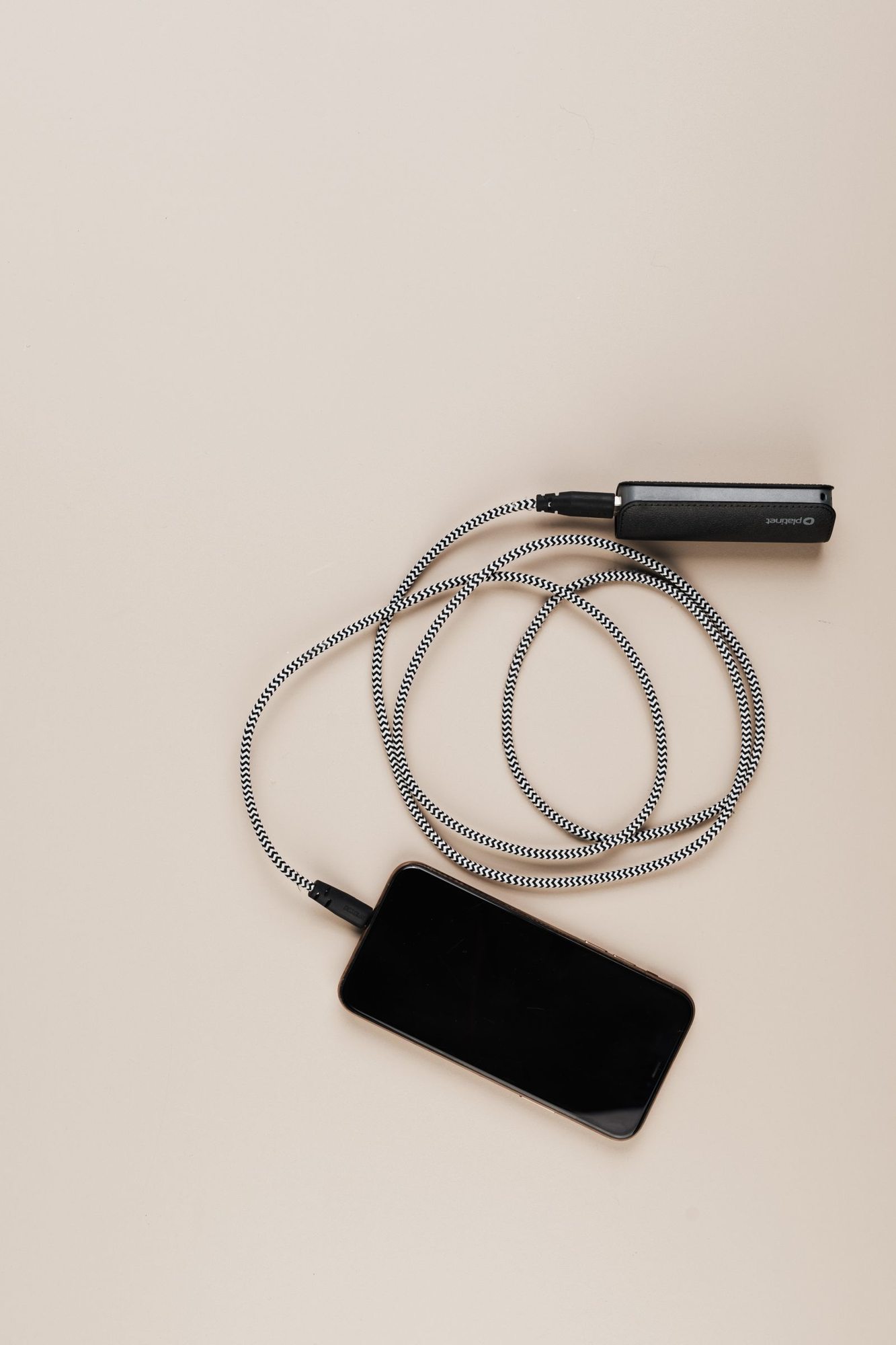 Smartphone connected to a power bank