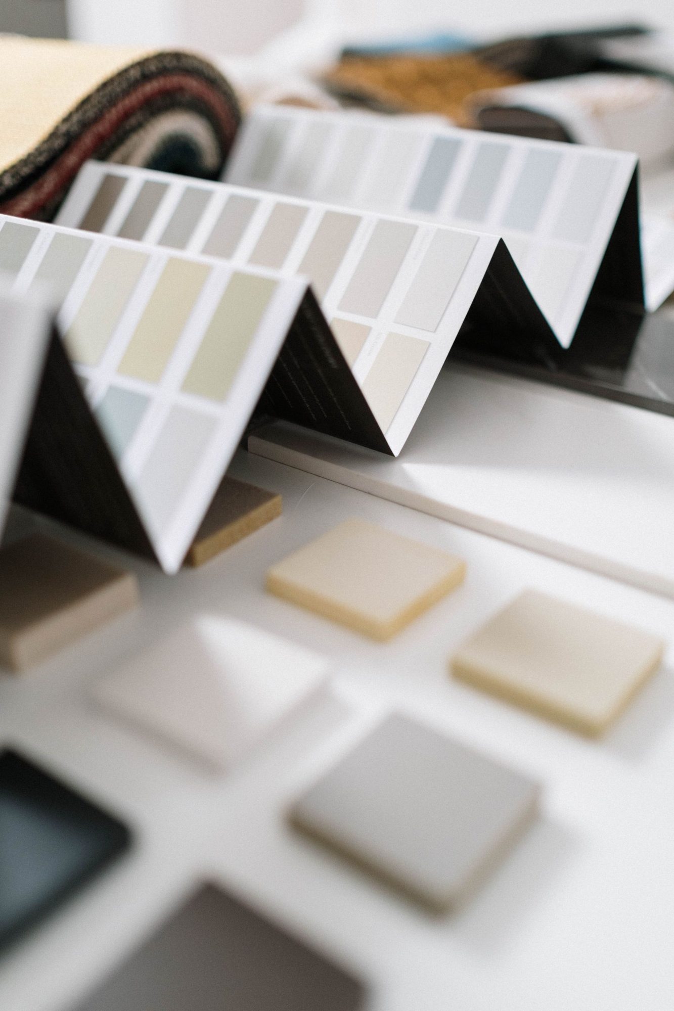 Material and color swatches on a table