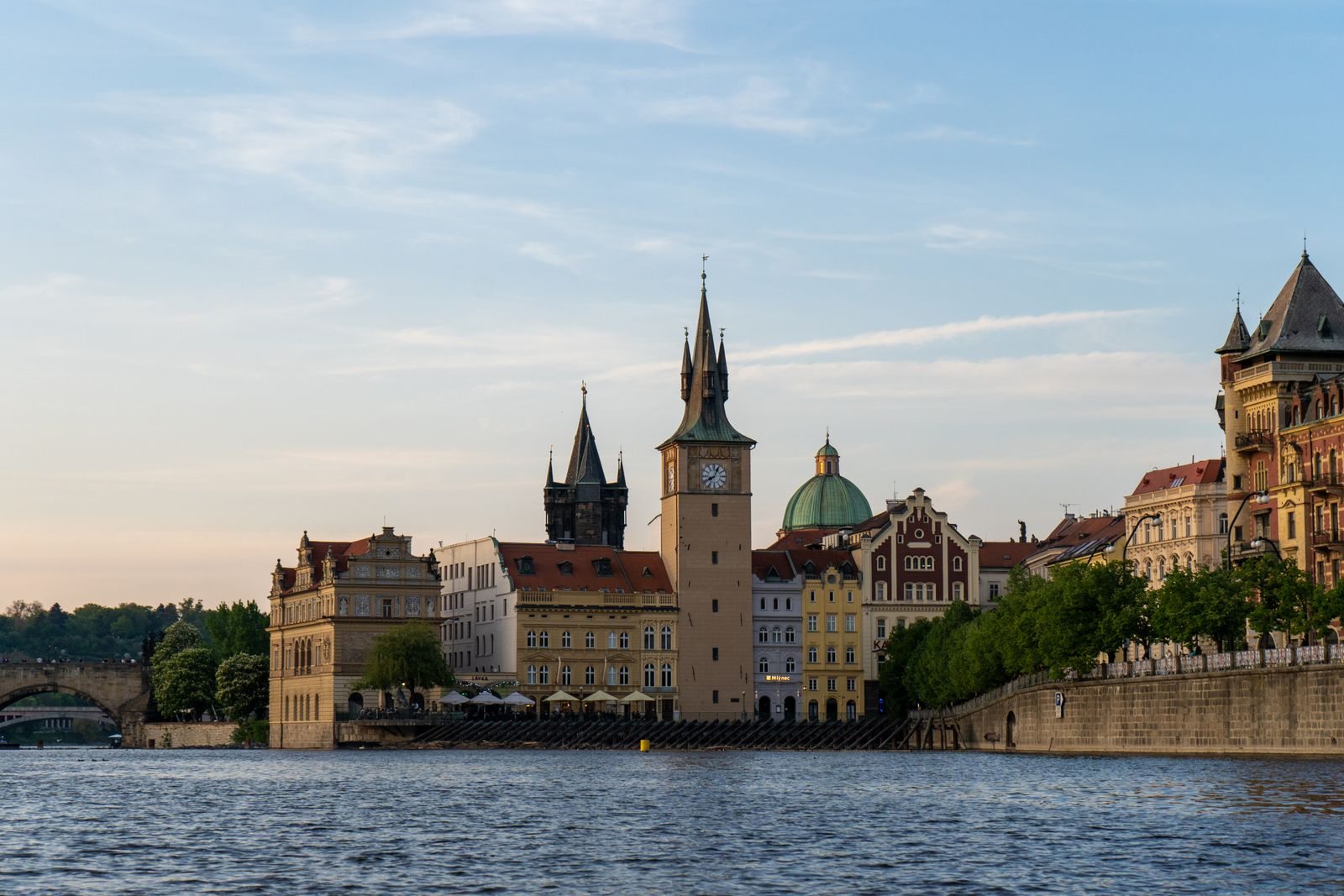 Historic buildings along Prague's Vltava riverbank
